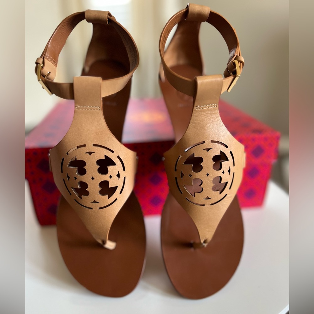 Tory Burch wedge sandals size 9 in sand color. Like new only used twice.